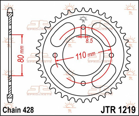 Sprocket Rear 42T 428 JT SPROCKETS JT SPROCKETS MOTOVEIKALS 21