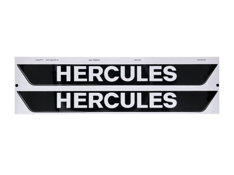 Sticker tank MOGA 2 pieces wide 327mm high 38mm black glossy with white lettering for Hercules M 3, 4, 5, Prima, Optima MOGA MOTOVEIKALS 21