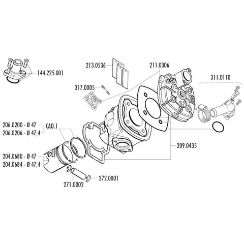 Termostata vāciņš Polini straight version for Piaggio LC POLINI MOTOVEIKALS 21