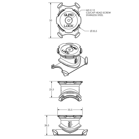 Viedtālruņa stūres stiprinājums velosipēdiem QUAD LOCK QUAD LOCK MOTOVEIKALS 21