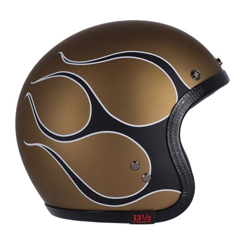 13 1/2 Skull bucket helmet flames matt gold 13 AND A HALF COMPANY MOTOVEIKALS 21
