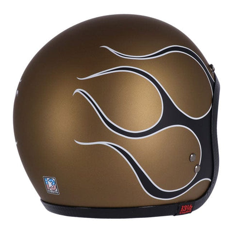 13 1/2 Skull bucket helmet flames matt gold 13 AND A HALF COMPANY MOTOVEIKALS 21