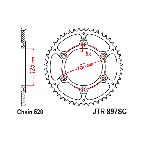 Aizmugures zobrats JT / 520 / 50z / SC / JTR897.50SC JT SPROCKETS MOTOVEIKALS 21