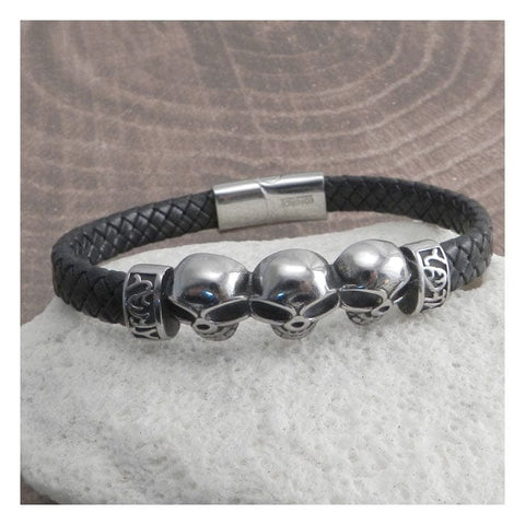 Amigaz Skull Head Leather Braid Bracelet AMIGAZ MOTOVEIKALS 21
