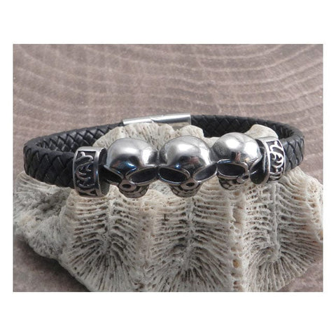 Amigaz Skull Head Leather Braid Bracelet AMIGAZ MOTOVEIKALS 21