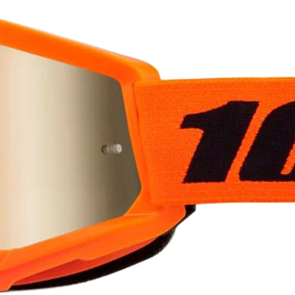 Bērnu motokrosa (MX) brilles 100% Strata 2 Junior Neon orange - mirror true gold lens 100% MOTOVEIKALS 21