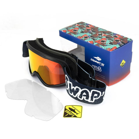 Bērnu MX brilles SWAPS black - blue / grey siksniņa – golden red iridium ekrāns SWAPS MOTOVEIKALS 21