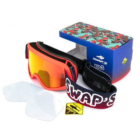 Bērnu MX brilles SWAPS black - blue/ red siksniņa – golden red iridium ekrāns SWAPS MOTOVEIKALS 21