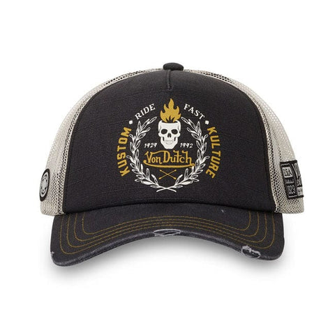 Cepure VON DUTCH TRUCKER CREW SKULL black / white / yellow One Size VON DUTCH MOTOVEIKALS 21