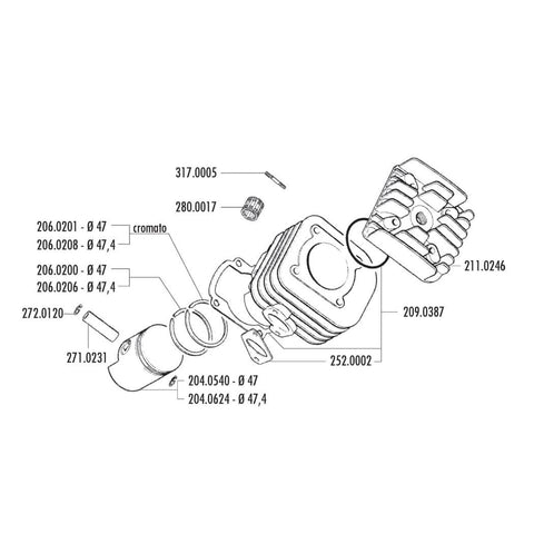 Cilindra komplekts POLINI F10 RACING Minarelli horizontal AC 70cc 47mm POLINI MOTOVEIKALS 21