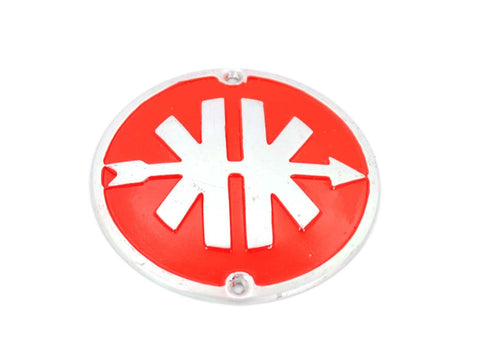 Emblem leg shield diameter 56mm mounting hole spacing 50mm color red for Kreidler Florett RS, RM, TM, GT, Eiertank, Super 4, LF, LH DIVERSE / IMPORT MOTOVEIKALS 21