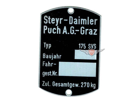 Frame type plate dimensions 60 x 40mm for Puch 175 SVS DIVERSE / IMPORT MOTOVEIKALS 21