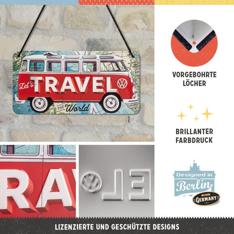 Izkārtne VW Bulli - Let's Travel The World 20x10 cm NOSTALGIC ART MOTOVEIKALS 21