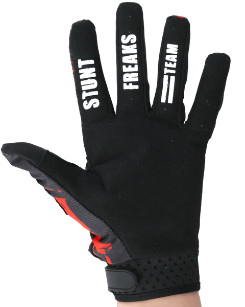 Motokrosa cimdi SFT Touch Skull Red sarkani ar galvaskausa dizainu STUNT FREAKS TEAM MOTOVEIKALS 21