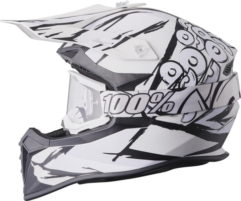 MX ķivere GMS Fortis Graffi Matte Black-White + 100% MX brilles GMS MOTOVEIKALS 21