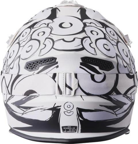 MX ķivere GMS Fortis Graffi Matte Black-White + 100% MX brilles GMS MOTOVEIKALS 21