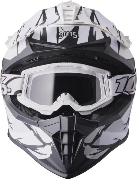 MX ķivere GMS Fortis Graffi Matte Black-White + 100% MX brilles GMS MOTOVEIKALS 21