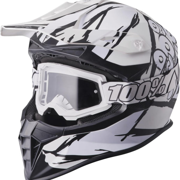 MX ķivere GMS Fortis Graffi Matte Black-White + 100% MX brilles GMS MOTOVEIKALS 21