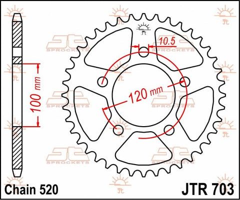 Sprocket Rear 44T 520 JT SPROCKETS JT SPROCKETS MOTOVEIKALS 21