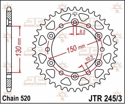 Sprocket Rear 45T 520 JT SPROCKETS JT SPROCKETS MOTOVEIKALS 21