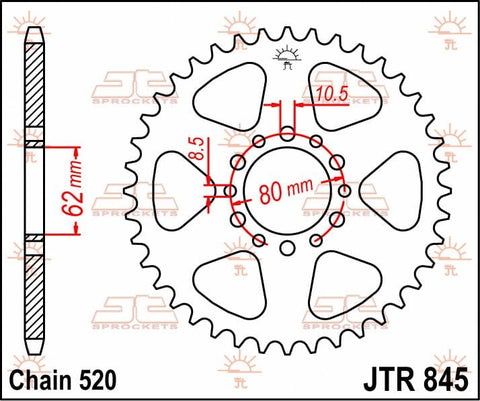 Sprocket Rear 45T 520 JT SPROCKETS JT SPROCKETS MOTOVEIKALS 21